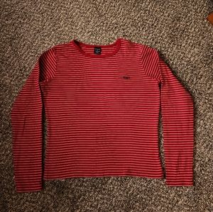 Nautica Jeans Company Long Sleeve Ribbed Cotton Striped Tee Red White Medium